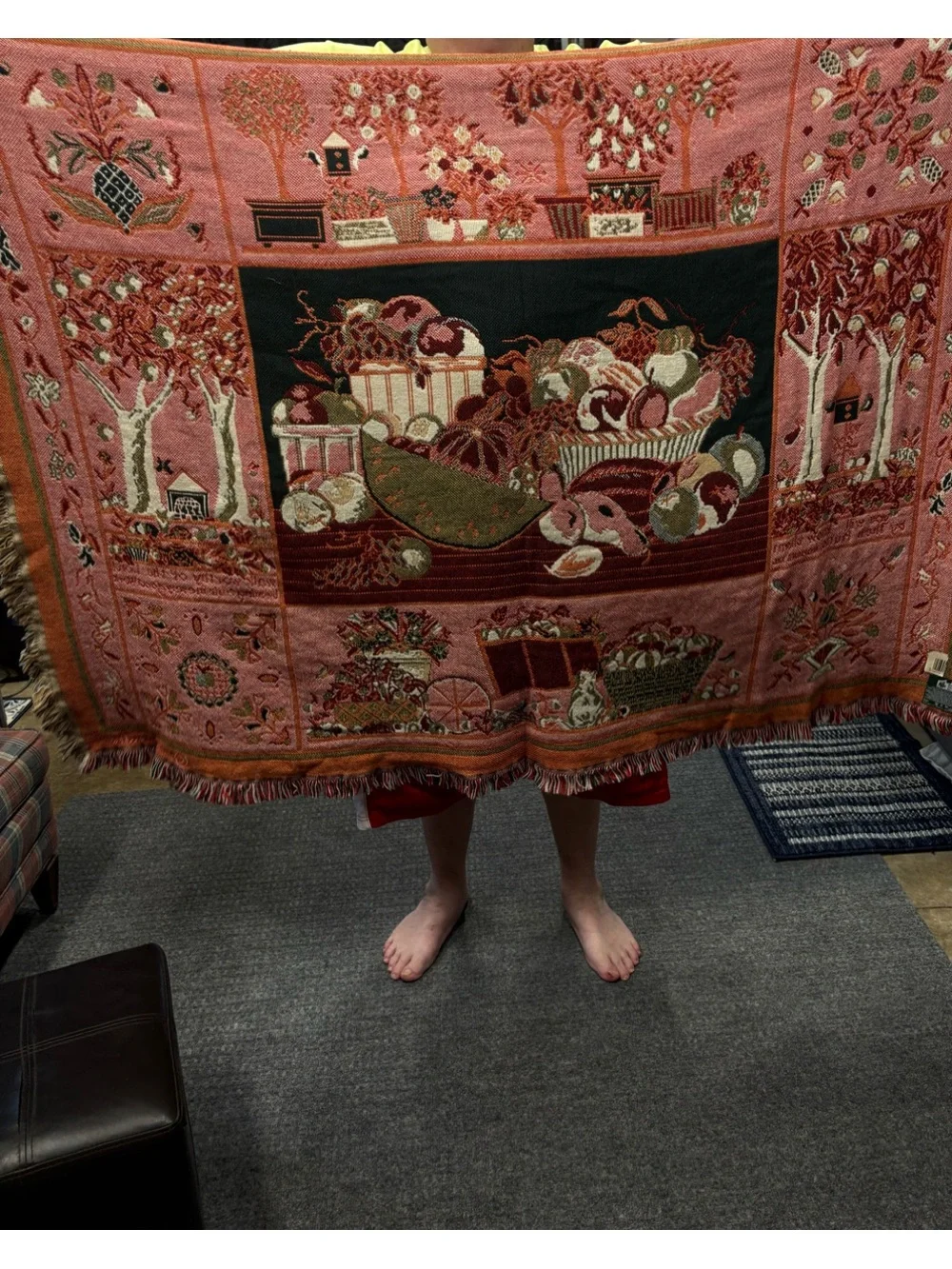 Vintage Goodwin Weavers Classic  Fruit Basket Tapestry Throw Blanket